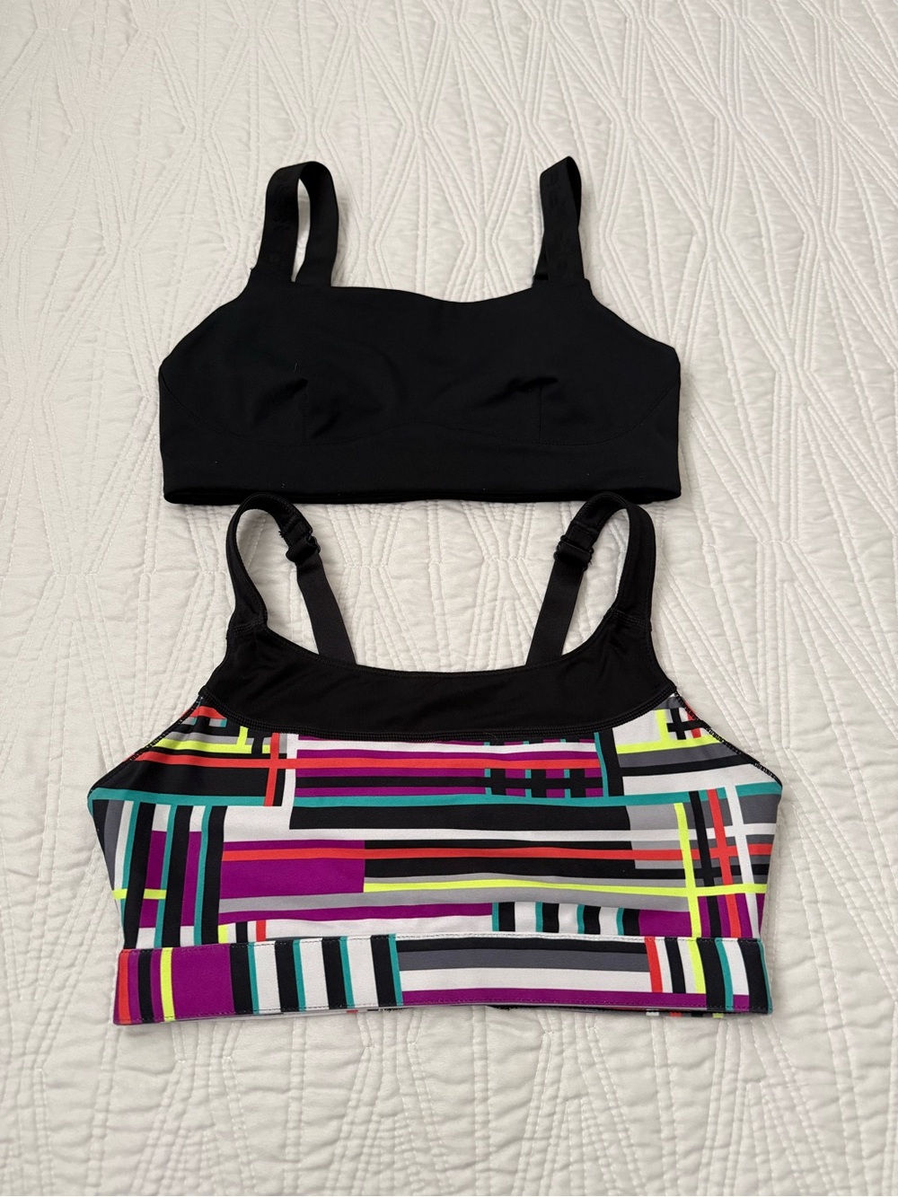 Fabletics Black and Multicolor Striped Sports Bras - Pack of 2